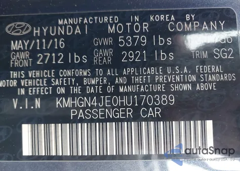 2017 Genesis G80 3.8 z USA, uszkodzony, nr VIN KMHGN4JE0HU170389